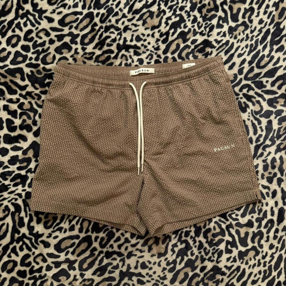 Large Textured Pacsun Brown Striped Swim Shorts - Picture 2 of 3